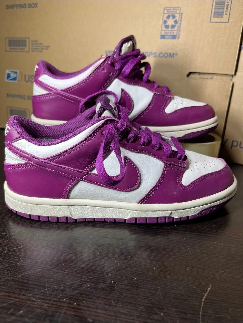 Nike Dunk White and Purple Low-Top Sneakers Big Boy 3.5Y or Girls 5Y